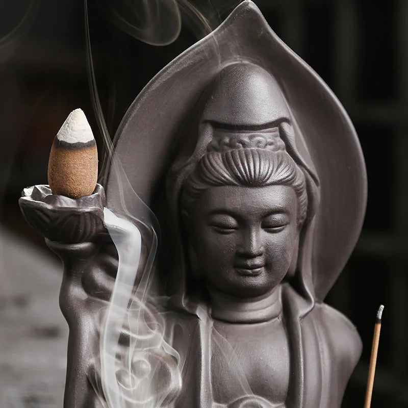 Buddha Backflow Incense Burner – Purple Sand Waterfall Aromatherapy Statue