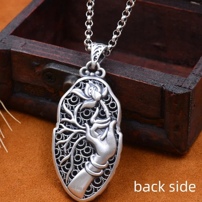 Silver Leaf Buddha Pendant Necklace