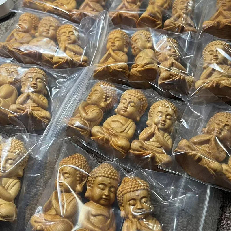 wood carving Little Tathagata sculptures Figurines wooden buddha statue the  Cute Home Room Office Wealth Luck Feng Shui Decor