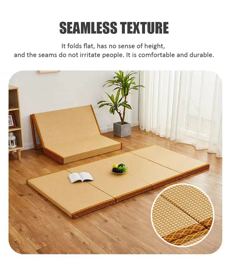 Foldable Tatami Meditation Mattress – Hard 3E Coconut Palm Core | Rattan Yoga Pad & Floor Bed