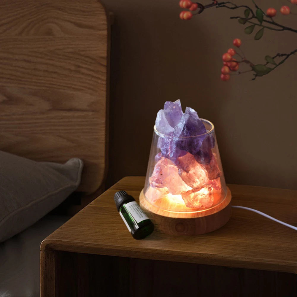 Natural Himalayan Salt Crystal Lamp with Essential Oil Diffuser – USB Rechargeable Air Purifier & Night Light