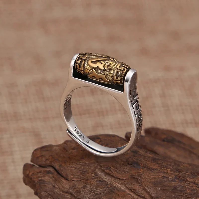 Tibetan Rotating Mantra Ring – Vintage Buddhist Blessing & Meditation Spinner
