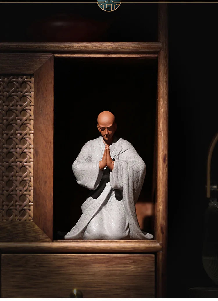 Handmade Ceramic Little Monk Blessing Statue