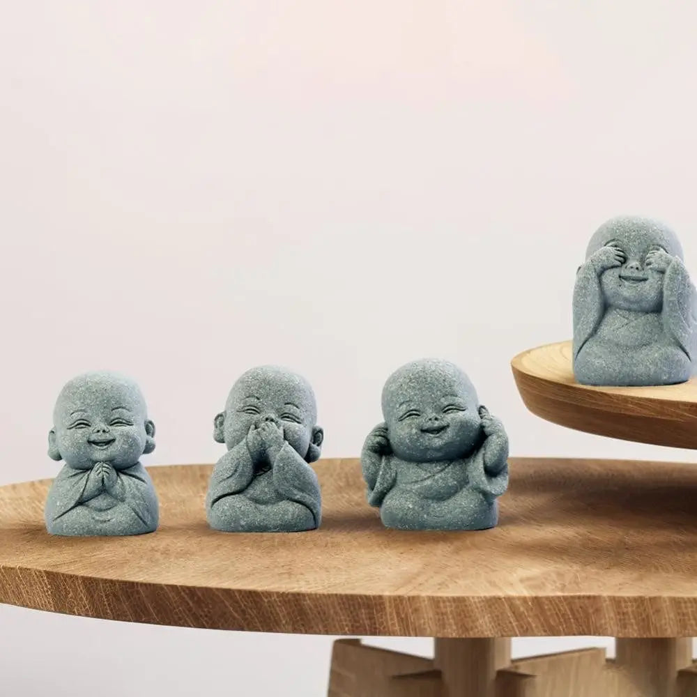 4-Piece Cute Little Buddha Resin Statue Set – Vintage Zen Figurines