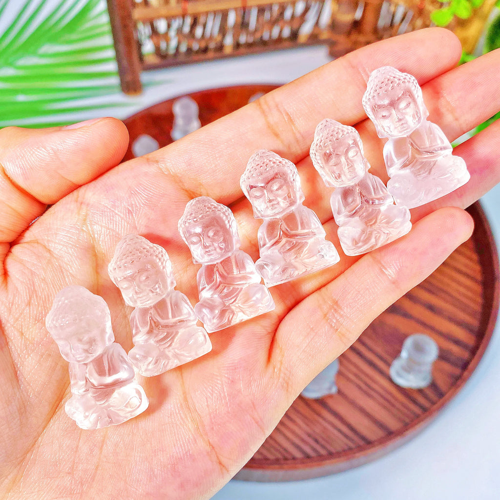 Mini Clear Quartz Buddha Figurine – Hand-Carved Healing Crystal