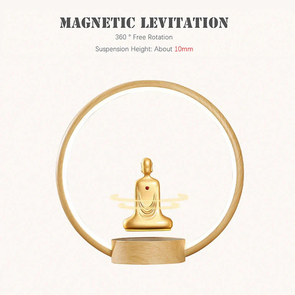 Magnetic Levitation Faceless Buddha Lamp – Gold-Plated Zen Meditation Light with Auto Rotation & Touch Control
