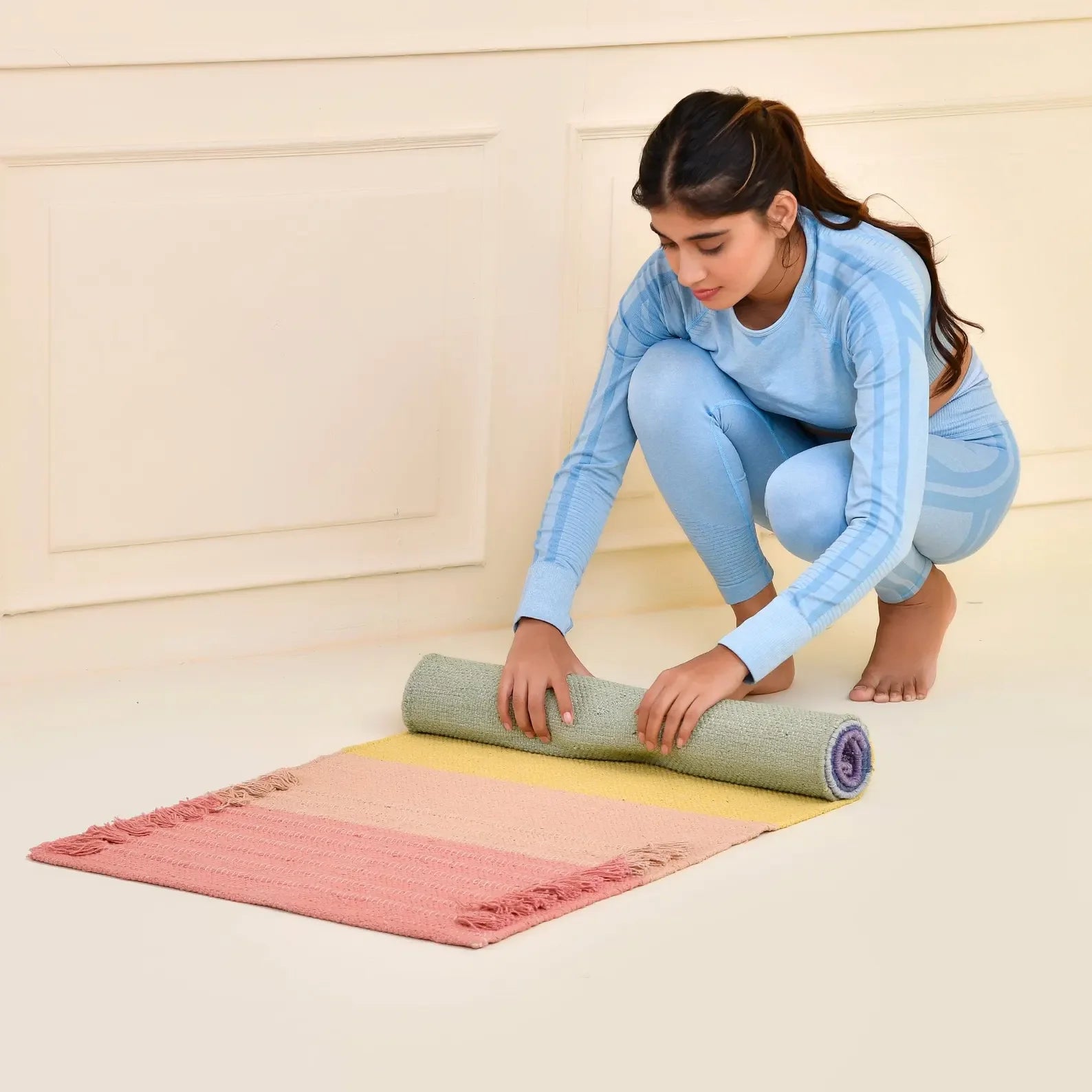 Premium Organic Cotton Meditation & Yoga Mat – Multicolor Herbal Dyed Rug for Indoor &amp; Outdoor Practice
