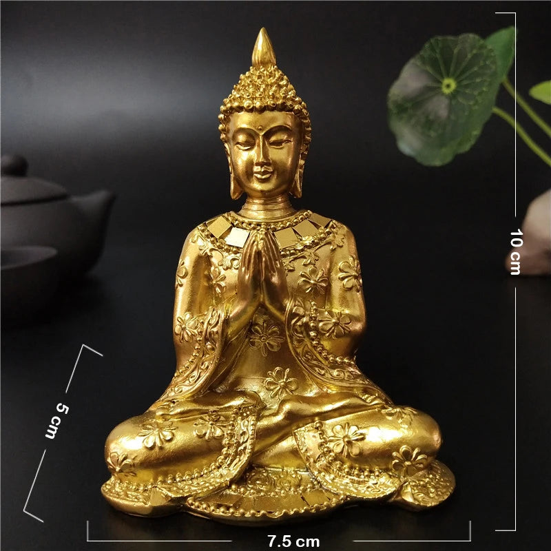 Handmade Resin Buddha Statue – Antique Bronze & Radiant Gold Luck Figurine