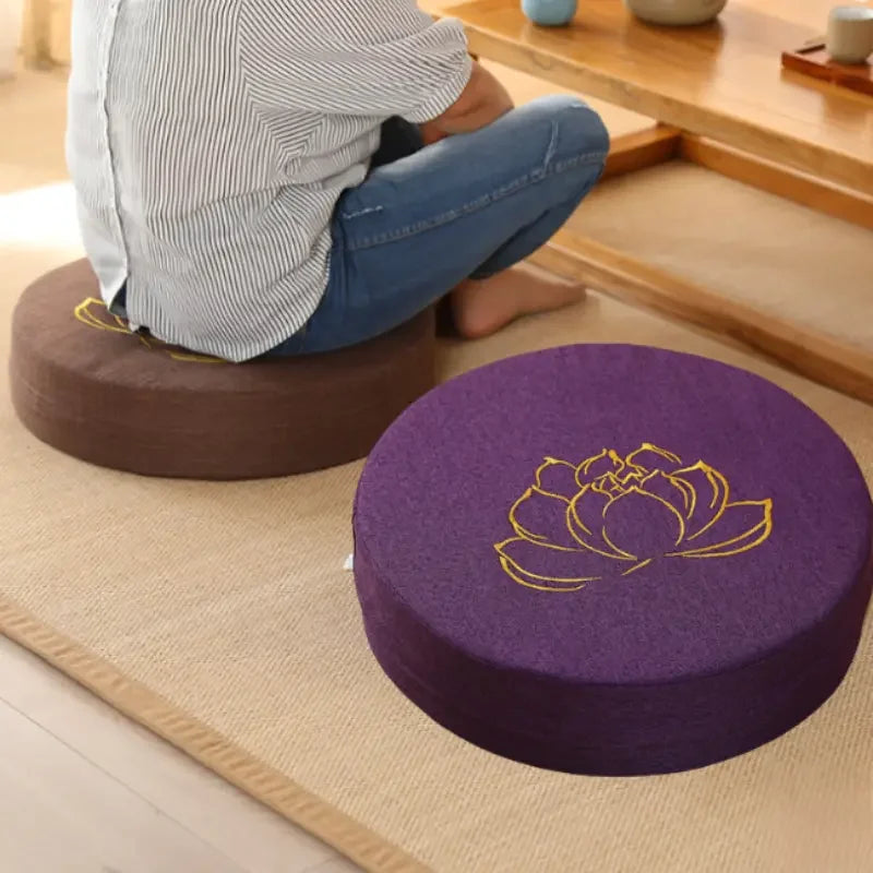 Round Linen Meditation Cushion – 40 cm Yoga & Floor Pillow