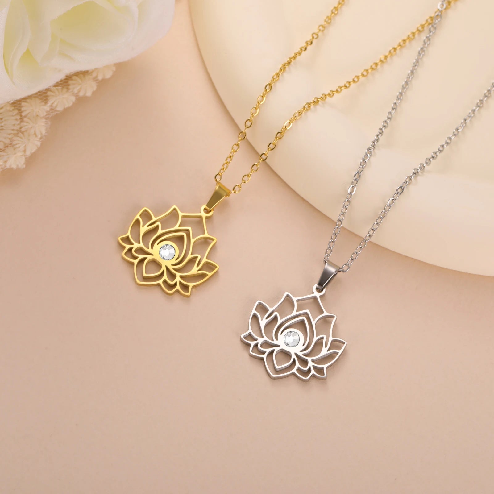 Lotus Flower Stainless Steel Necklace – Spiritual Yoga & Meditation Jewelry