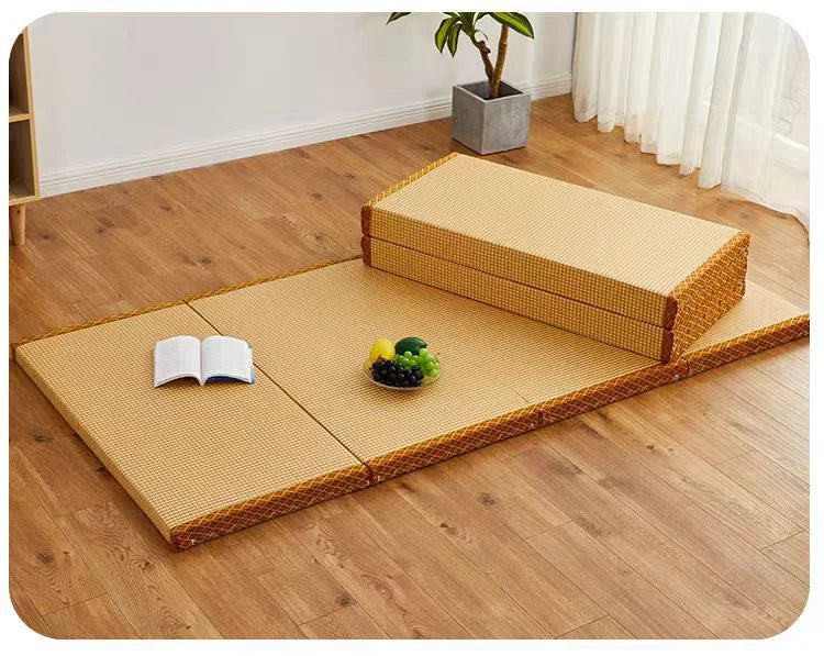 Foldable Tatami Meditation Mattress – Hard 3E Coconut Palm Core | Rattan Yoga Pad & Floor Bed