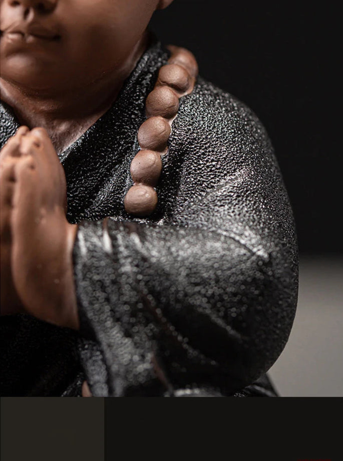 Four Little Monk Ceramic Statues – See No Evil, Hear No Evil, Speak No Evil & Prayer for Blessings