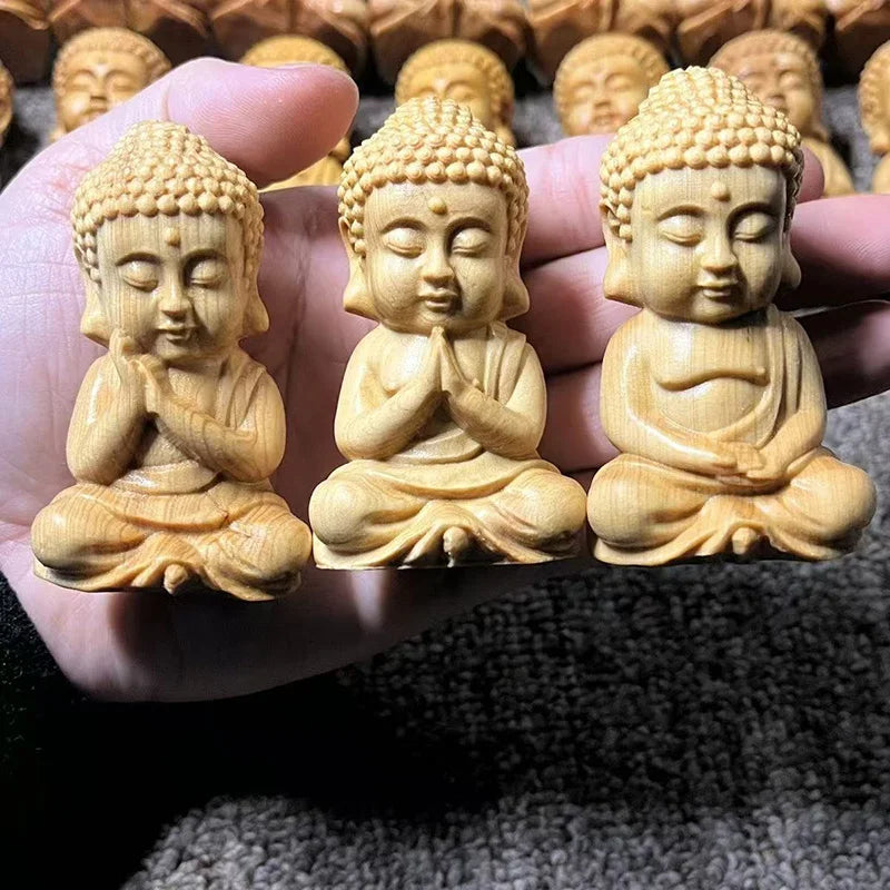 wood carving Little Tathagata sculptures Figurines wooden buddha statue the  Cute Home Room Office Wealth Luck Feng Shui Decor
