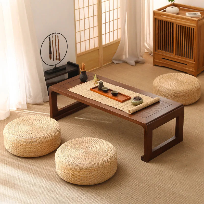 Round Zen Meditation Cushion – Natural Rattan Yoga Floor Seat | 40–70 cm Sizes