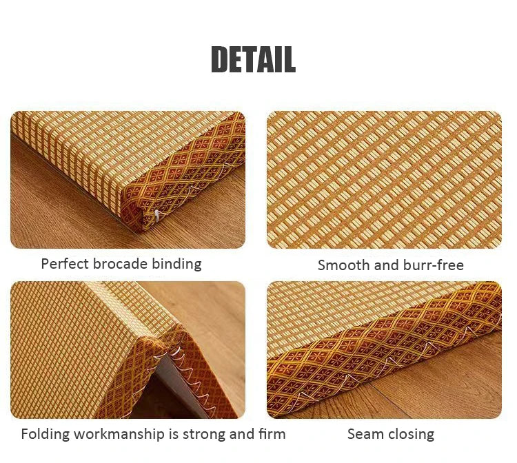 Foldable Tatami Meditation Mattress – Hard 3E Coconut Palm Core | Rattan Yoga Pad & Floor Bed