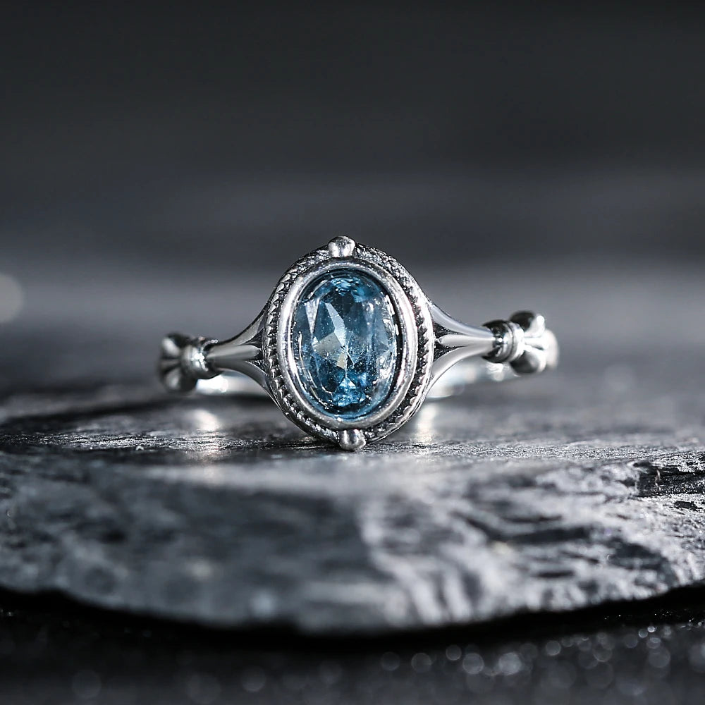 Natural Blue Topaz Ring – 925 Sterling Silver | Adjustable Unisex Gemstone Jewelry