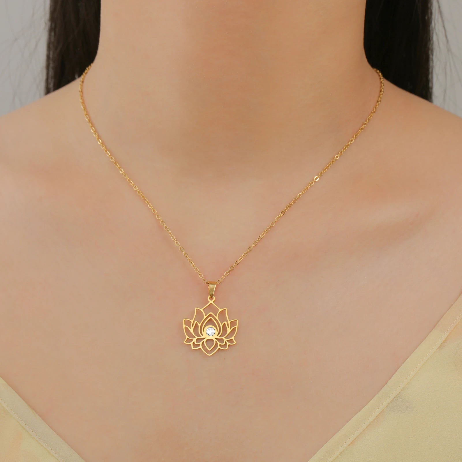 Lotus Flower Stainless Steel Necklace – Spiritual Yoga & Meditation Jewelry