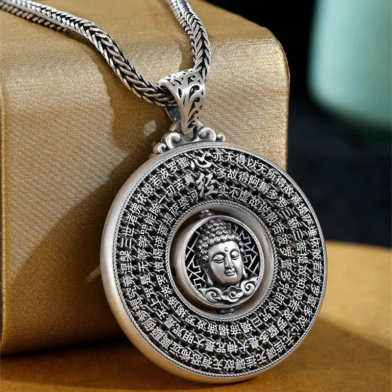 Heart Sutra Buddha Necklace - Rotatable Tathagata Scripture Pendant | Blessing Mantra Jewelry for Meditation & Protection