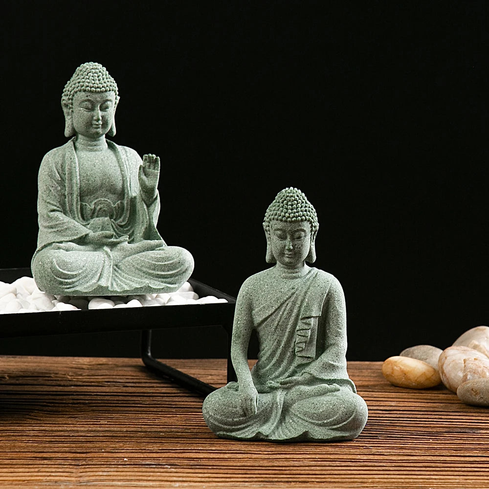 Small Zen Buddha Statue – Mini Resin Stone Meditation Figurine