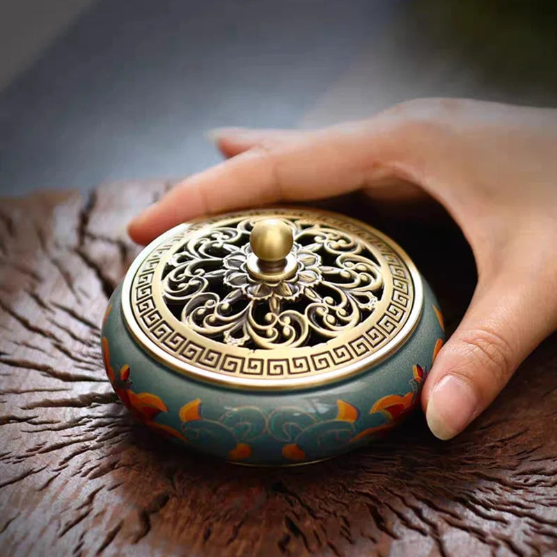 Pan Incense Burner – Painted Copper Flat-Bottom Stove for Pan, Stick & Cone Incense
