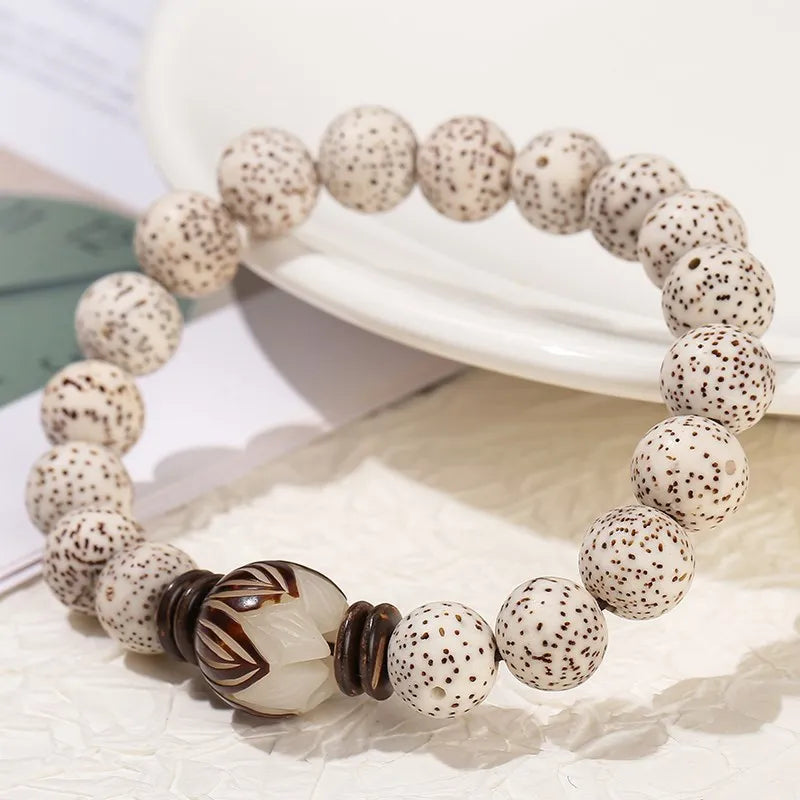 Natural Star Moon Bodhi Bracelet – Hand-Carved Lotus Beads | Meditation &amp; Spiritual Energy Jewelry
