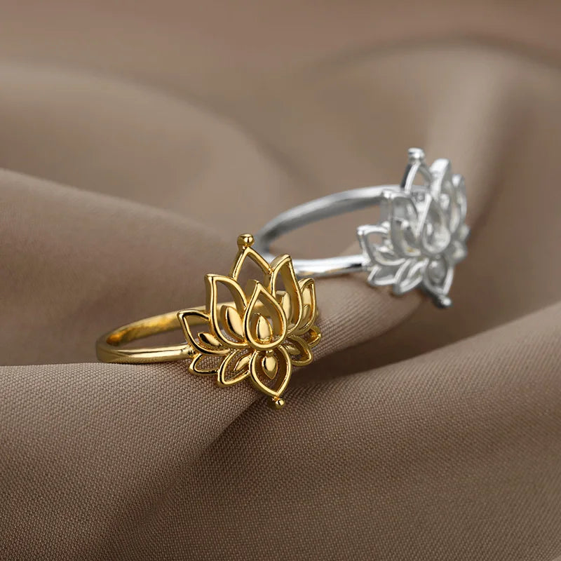 Lotus Flower Stainless Steel Ring – Spiritual Symbol of Purity & Growth