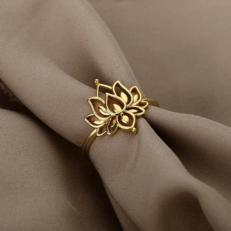 Lotus Flower Stainless Steel Ring – Spiritual Symbol of Purity & Growth