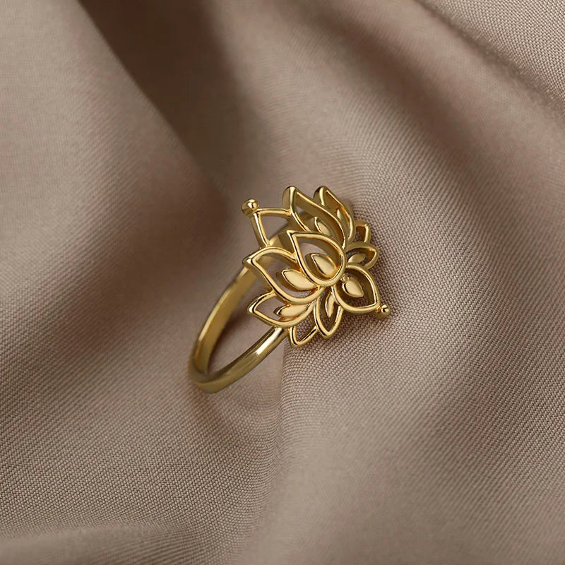 Lotus Flower Stainless Steel Ring – Spiritual Symbol of Purity & Growth